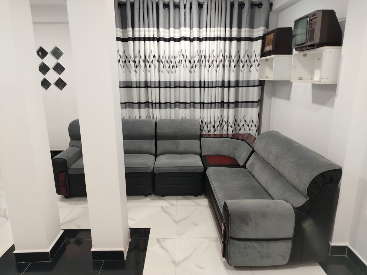 Comfortable L-shaped sofa in the lounge area